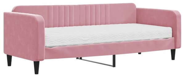 Sofa z materacem do spania, różowa, 90x200 cm, aksamit