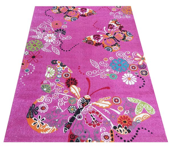 Różowy dywan w motylki dla dziewczynki - Dislo