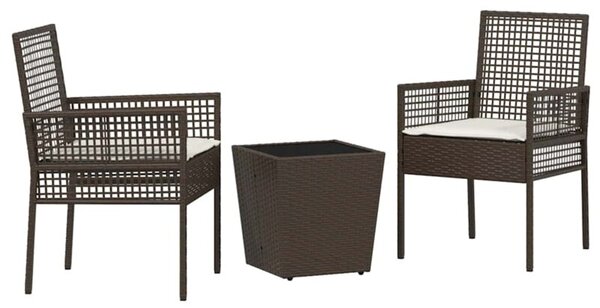 Zestaw Mebli Ogrodowych Bistro Z Poduszkami 3-Częściowy Brązowy Rattan Na Taras Balkon Ogród