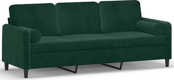 Sofa 3-osobowa z poduszkami, ciemnozielona, 180 cm, aksamit