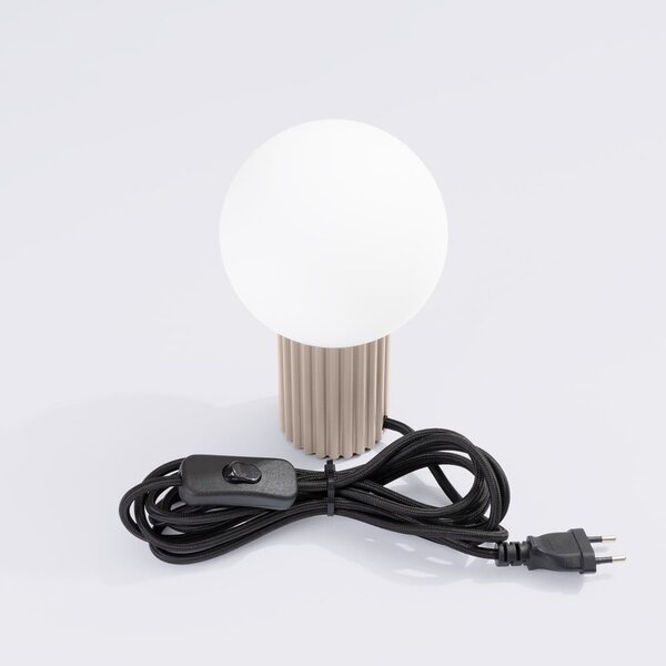 Szarobrązowa lampa stołowa ze szklanym kloszem (wysokość 19 cm) Orbital – Sollux