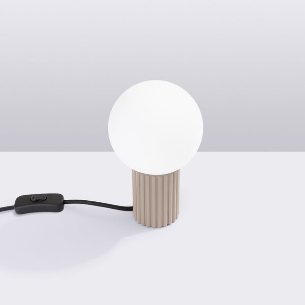Szarobrązowa lampa stołowa ze szklanym kloszem (wysokość 19 cm) Orbital – Sollux