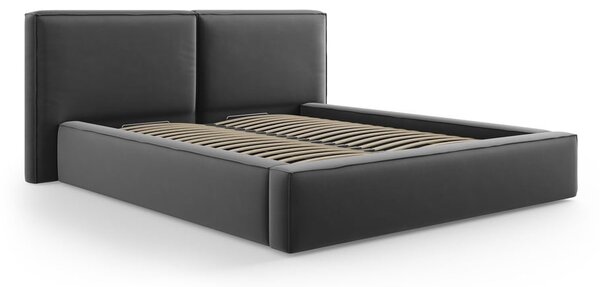 Ciemnoszare aksamitne tapicerowane łóżko dwuosobowe ze schowkiem i stelażem 180x200 cm Arendal – Cosmopolitan Design