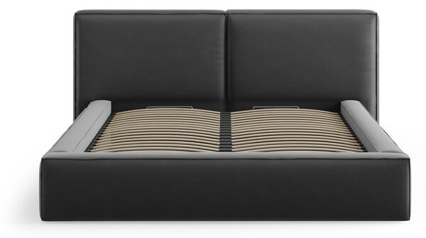 Ciemnoszare aksamitne tapicerowane łóżko dwuosobowe ze schowkiem i stelażem 180x200 cm Arendal – Cosmopolitan Design