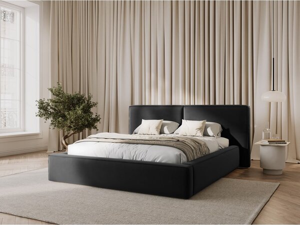 Ciemnoszare aksamitne tapicerowane łóżko dwuosobowe ze schowkiem i stelażem 180x200 cm Arendal – Cosmopolitan Design