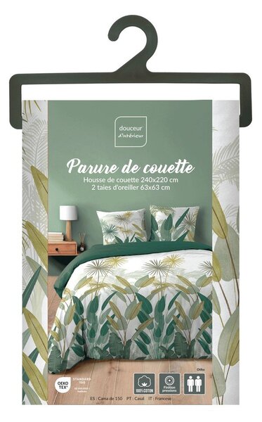 Biało-zielona bawełniana pościel dwuosobowa 240x220 cm Otika – douceur d'intérieur