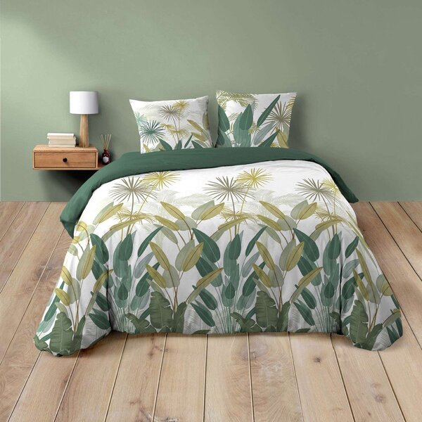 Biało-zielona bawełniana pościel dwuosobowa 240x220 cm Otika – douceur d'intérieur