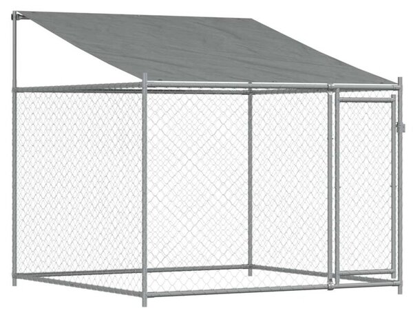 Klatka dla psa, z dachem i drzwiami, szara, 2x2x2 m, stal