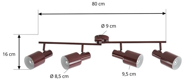 Reflektor sufitowy Lindby Ovelia, ciemnoczerwony, 80 cm, 4-punktowy, E27 Ovelia Lindby, możliwość ściemniania, czerwony, salon / jadalnia, metal, nowoczesny