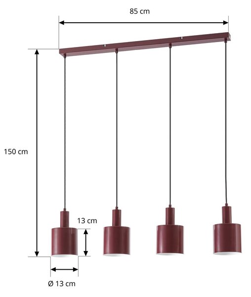 Lampa wisząca Ovelia Lindby, możliwość ściemniania, czerwony, salon / jadalnia, metal, nowoczesny