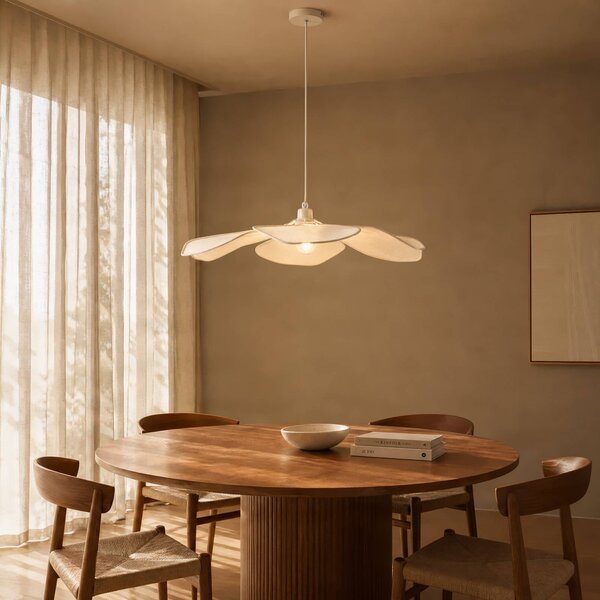 Lampa wisząca Marjorie Lindby, możliwość ściemniania, biały / opal, salon / jadalnia, tkanina / materiał / jedwab
