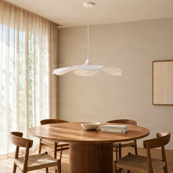 Lampa wisząca Marjorie Lindby, możliwość ściemniania, biały / opal, salon / jadalnia, tkanina / materiał / jedwab