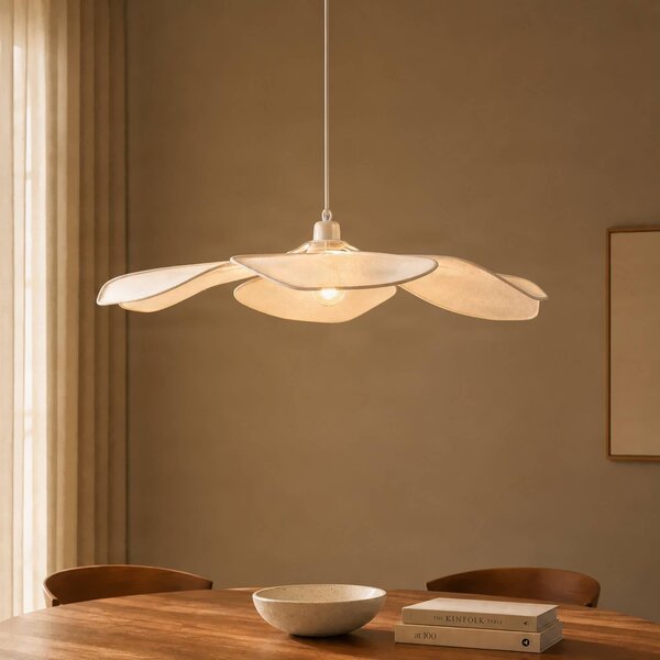 Lampa wisząca Marjorie Lindby, możliwość ściemniania, biały / opal, salon / jadalnia, tkanina / materiał / jedwab