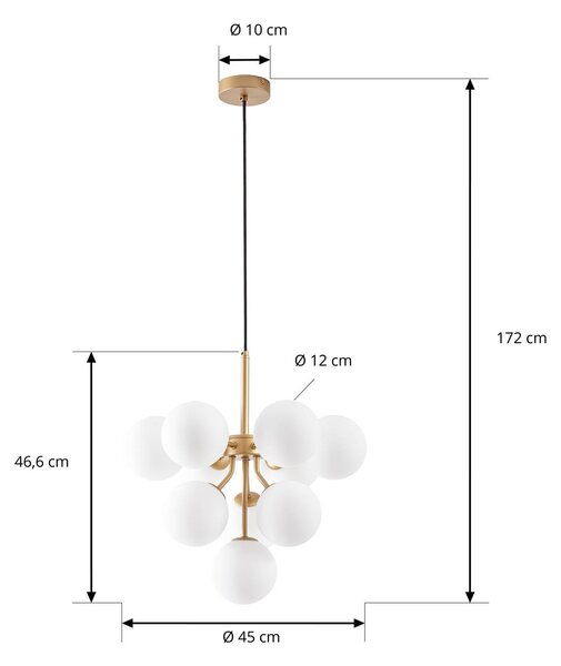 Lampa wisząca Peyton Lucande, możliwość ściemniania, mosiężny / złoty, salon / jadalnia, szkło, design
