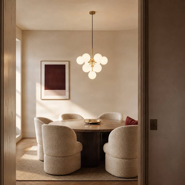 Lampa wisząca Peyton Lucande, możliwość ściemniania, mosiężny / złoty, salon / jadalnia, szkło, design