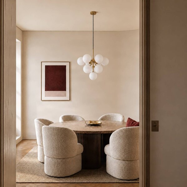 Lampa wisząca Peyton Lucande, możliwość ściemniania, mosiężny / złoty, salon / jadalnia, szkło, design