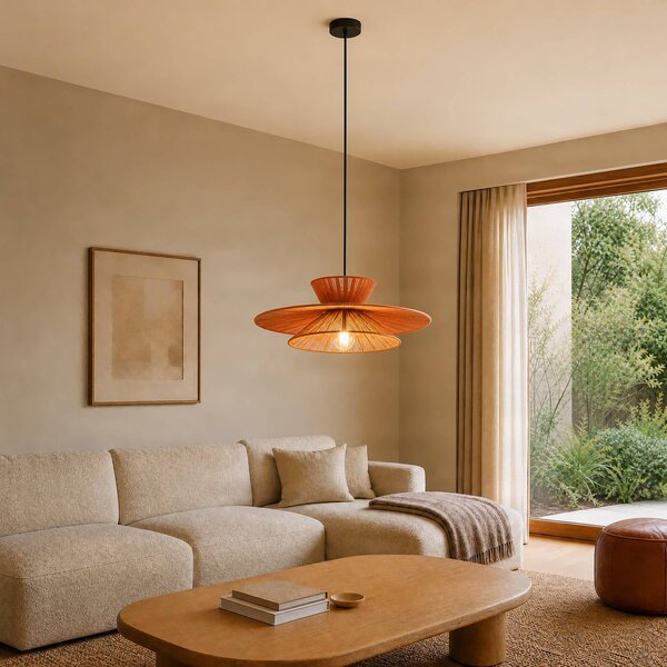 Lampa wisząca Novie Lucande, możliwość ściemniania, brązowy / rdzawy, salon / jadalnia, tkanina / materiał / jedwab, skandynawski