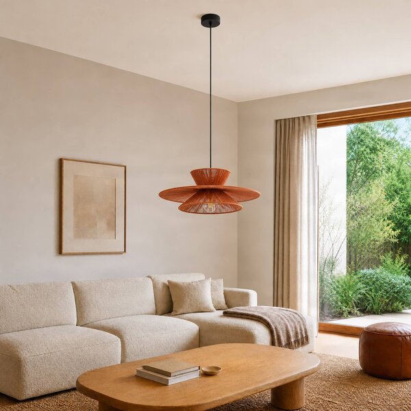 Lampa wisząca Novie Lucande, możliwość ściemniania, brązowy / rdzawy, salon / jadalnia, tkanina / materiał / jedwab, skandynawski