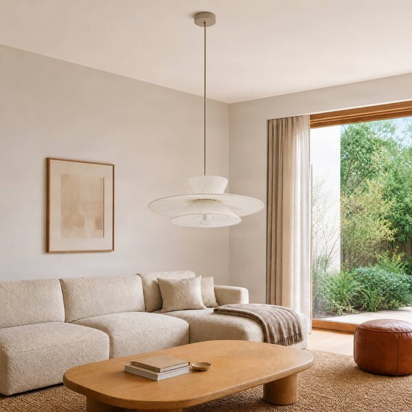 Lampa wisząca Novie Lucande, możliwość ściemniania, kremowy / amber, salon / jadalnia, tkanina / materiał / jedwab, skandynawski