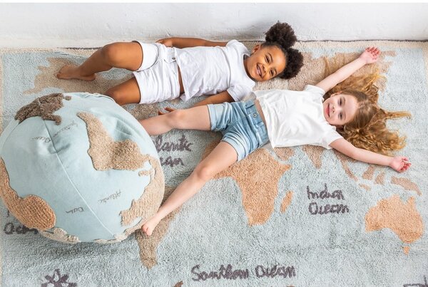Niebieski/beżowy dziecięcy worek do siedzenia World Map – Lorena Canals