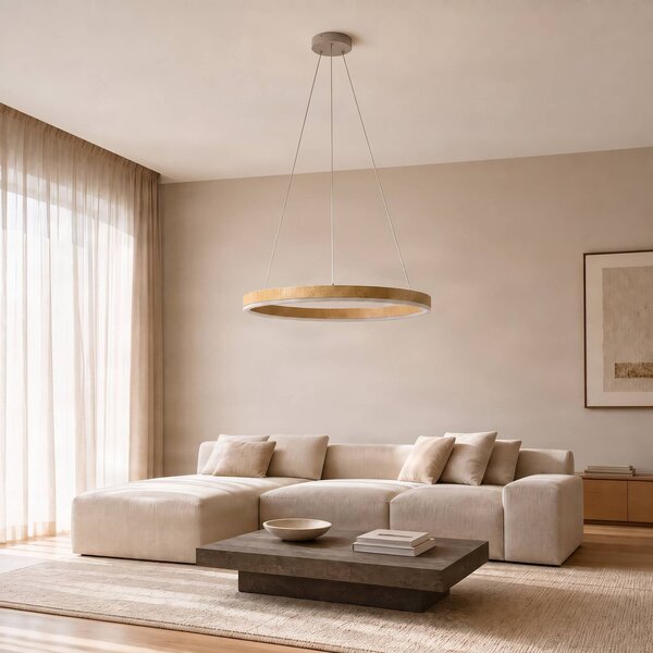 Lampa wisząca Thelma Lucande, możliwość ściemniania, jasne drewno, salon / jadalnia, tworzywo sztuczne, nowoczesny