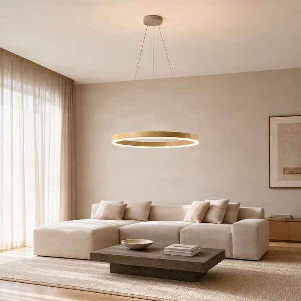 Lampa wisząca Thelma Lucande, możliwość ściemniania, jasne drewno, salon / jadalnia, tworzywo sztuczne, nowoczesny