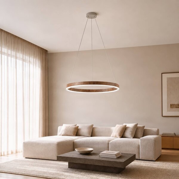 Lampa wisząca Thelma Lucande, możliwość ściemniania, ciemne drewno, salon / jadalnia, tworzywo sztuczne, nowoczesny