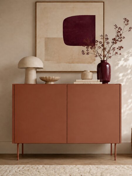 Komoda Desin 120 cm dwudrzwiowa - ceramic red / dąb nagano