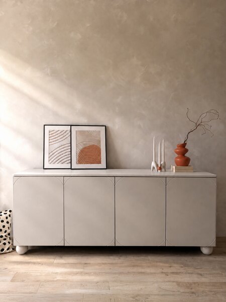 Komoda Sonatia II 200 cm czterodrzwiowa - kaszmir / nogi kule