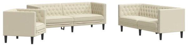 Zestaw 3-cz. wypoczynkowy chesterfield, kremowy, sztuczna skÃ³ra