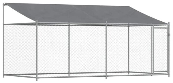 Klatka dla psa, z dachem i drzwiami, szara, 4x2x2 m, stal