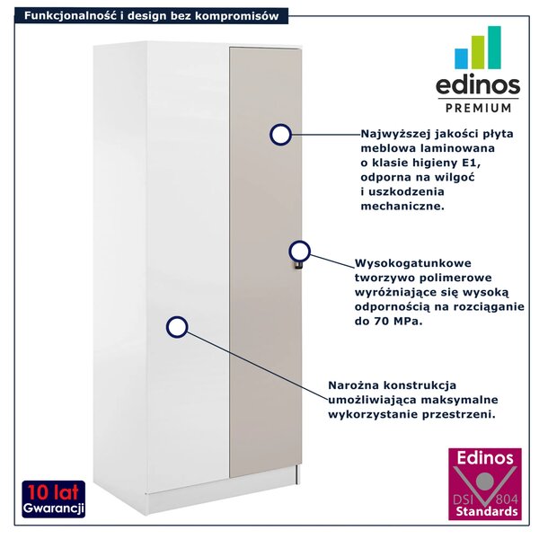 Narożna minimalistyczna szafa uchylna biały + kaszmir W3-E06