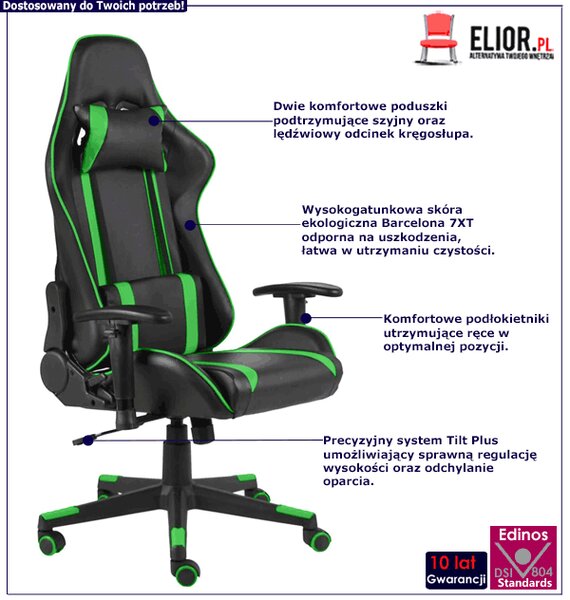 Czarno-zielony obrotowy fotel do grania R8-P21