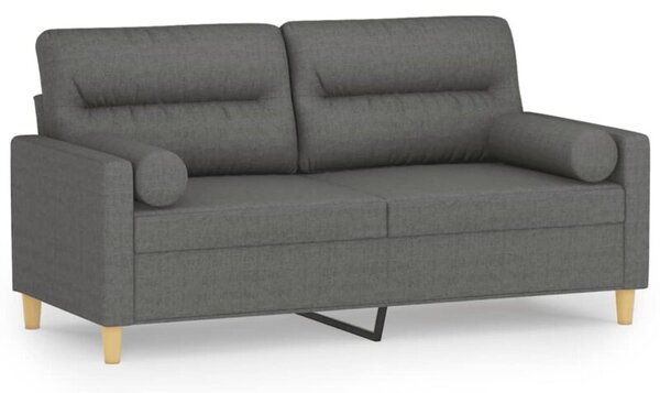 Sofa 2-osobowa z poduszkami, ciemnoszara, 140 cm, tkanina