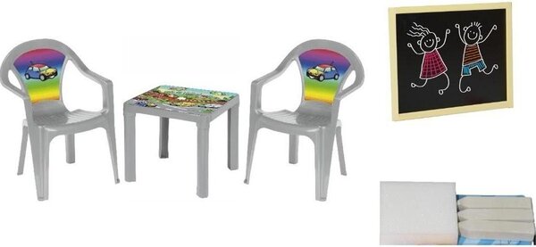 Stolik i dwa krzesła + tablica pastel szary