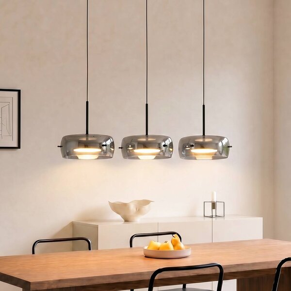 Lampa wisząca Martis Lucande, możliwość ściemniania, czarny, salon / jadalnia, szkło, nowoczesny