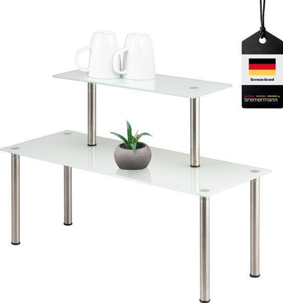Bremermann Glas-Regal, Küchenregal, mit Glasplatten und Edelstahlfüßen, weiß