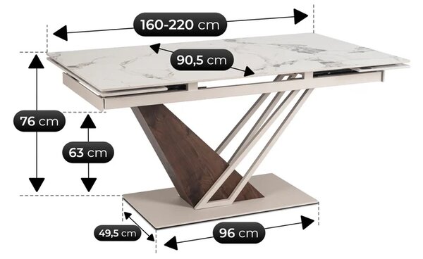 Stół Rozkładany Prostokątny REX 160-220 cm Kaszmirowy Marmur/Orzech Japandi