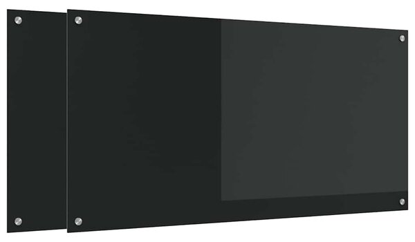 Panel kuchenny 2 pcs Czarny 120 x 60 cm szkło hartowane