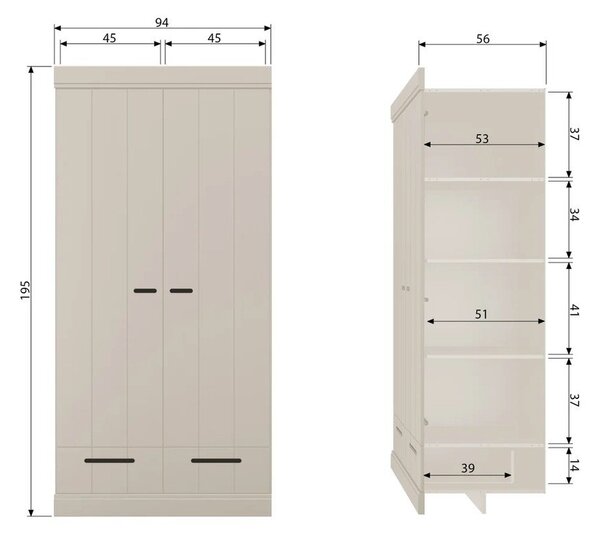 Szarobeżowa szafa z litego drewna sosnowego 94x195x53 cm Connect – WOOOD