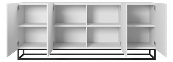 Komoda Asha 200 cm czterodrzwiowa - biały mat / czarny stelaż