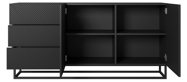 Komoda Asha 167 cm dwudrzwiowa z szufladami - czarny mat / czarny stelaż