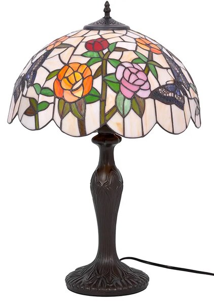 Stylowa lampa stołowa z witrażowym kloszem P1-D56