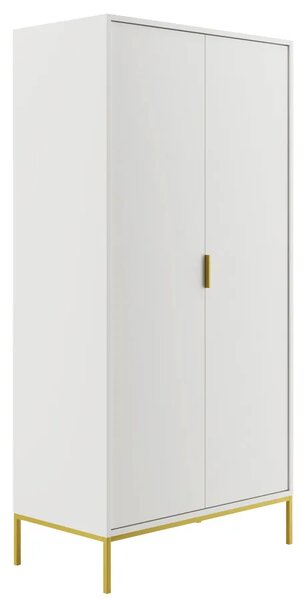 Biała szafa w stylu glamour ze złotymi detalami N3-B54