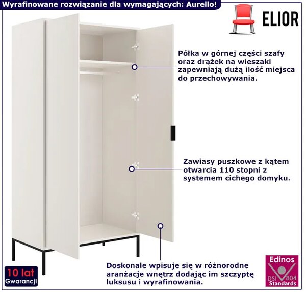 Biała Szafa Z Drążkiem I Półką Na Metalowych Nóżkach C9-P16