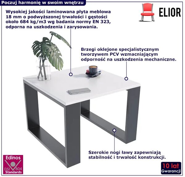 Kwadratowy nowoczesny stolik kawowy biały + czarny - Juna 5X