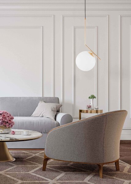 LAMPA WISZĄCA NOWOCZESNA ZŁOTA BIAŁA KULA SORENTO 20