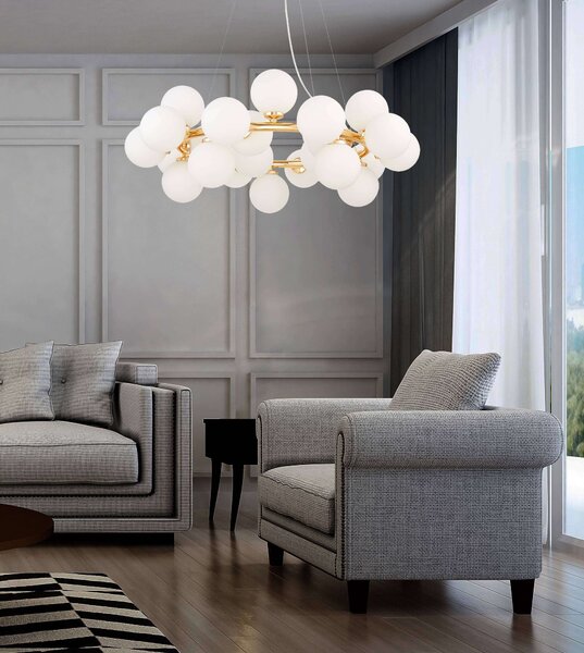 LAMPA WISZĄCA NOWOCZESNA ZŁOTA BIAŁE KULE MARSIADA 25