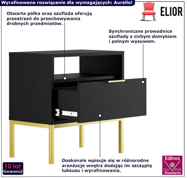 Czarna szafka nocna na złotych nóżkach L1-F61