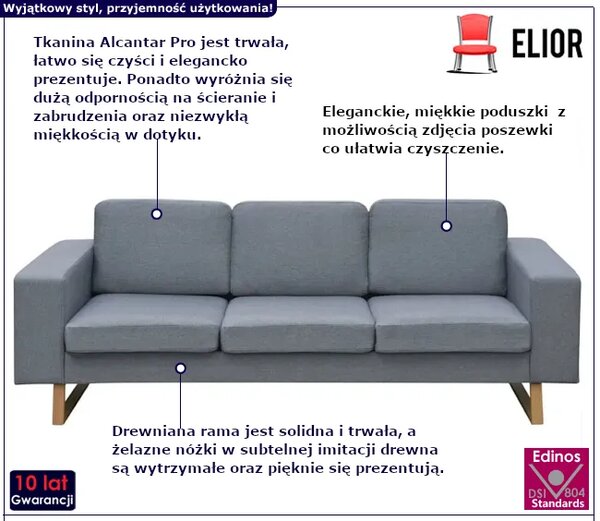 Jasnoszara 3-osobowa sofa T9-P55